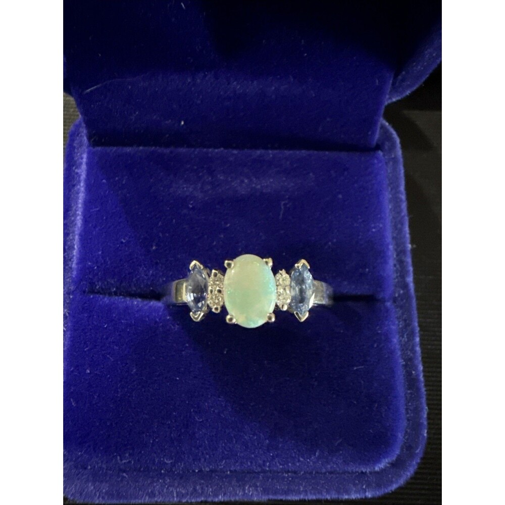 BH EFFY 14K White Gold Opal, Topaz and Diamond Ring Sz 10.75 3g
